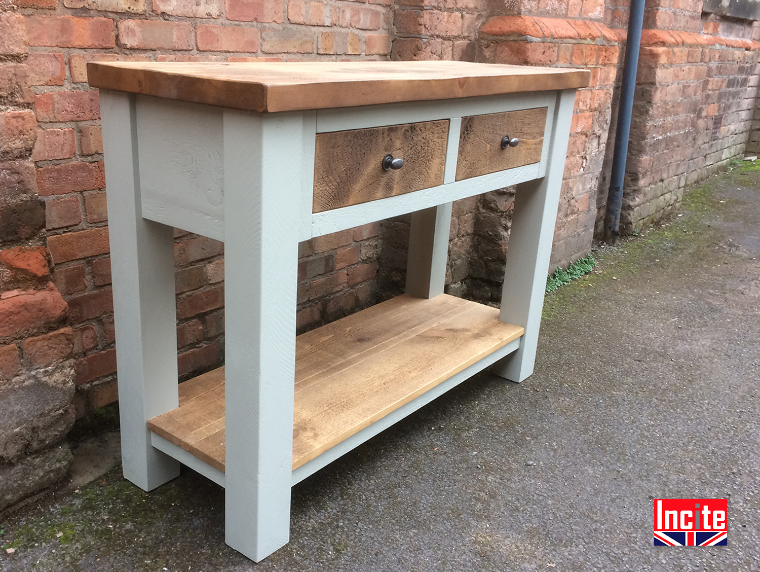 Painted and Rustic Plank Pine Console Table Incite Interiors